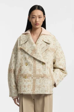 Zweireihiger Mantel aus kariertem Jacquard