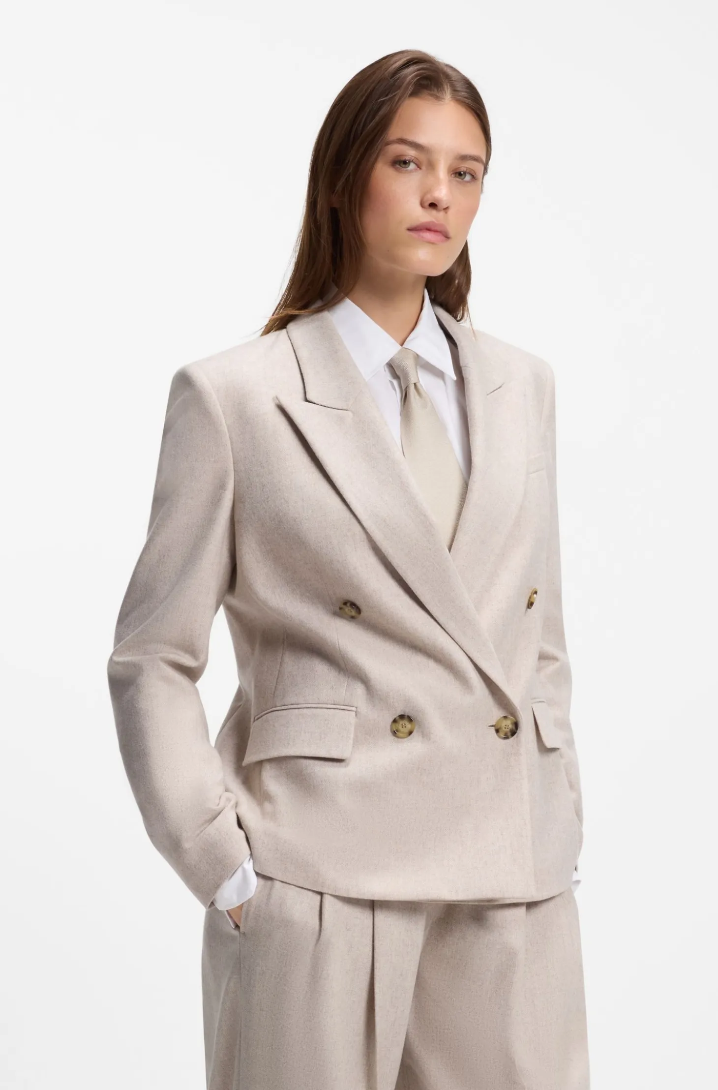 Zweireihiger Regular-Fit Blazer aus meliertem Flanell