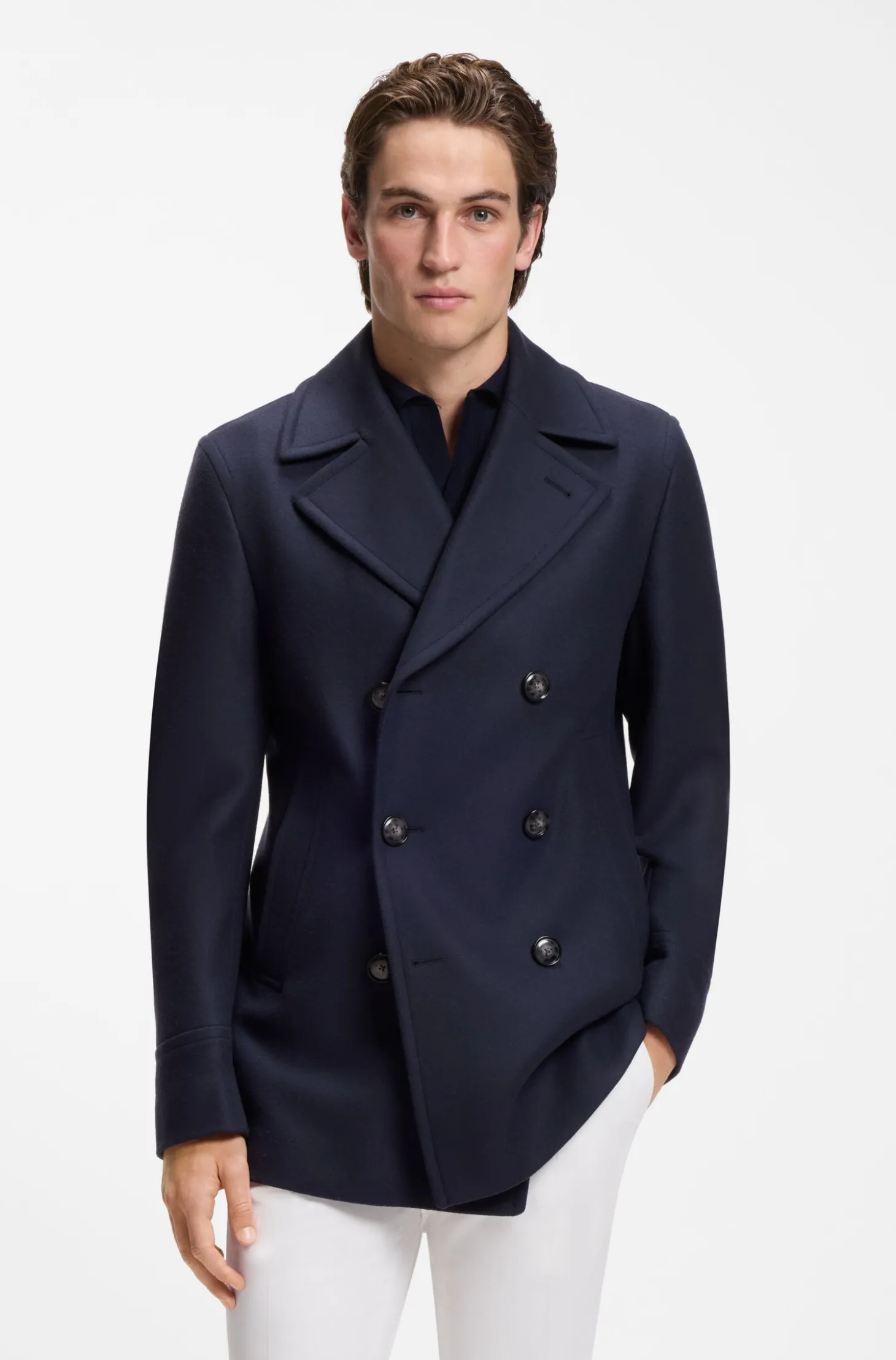 Zweireihiger Slim-Fit Kurzmantel aus Woll-Mix