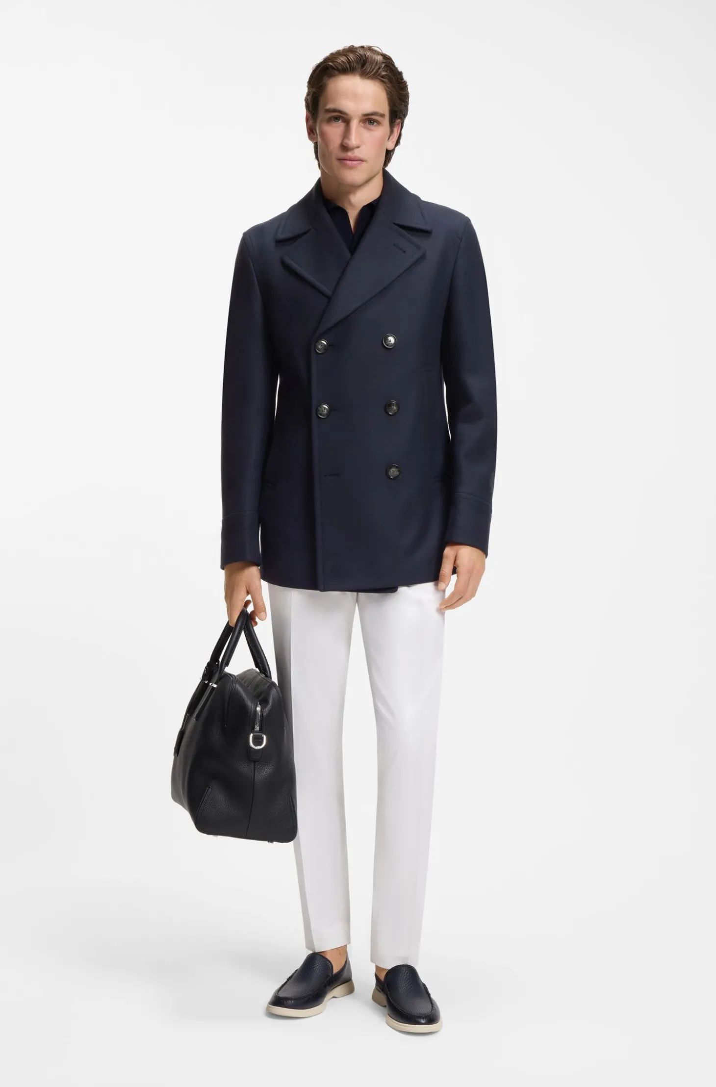 Zweireihiger Slim-Fit Kurzmantel aus Woll-Mix