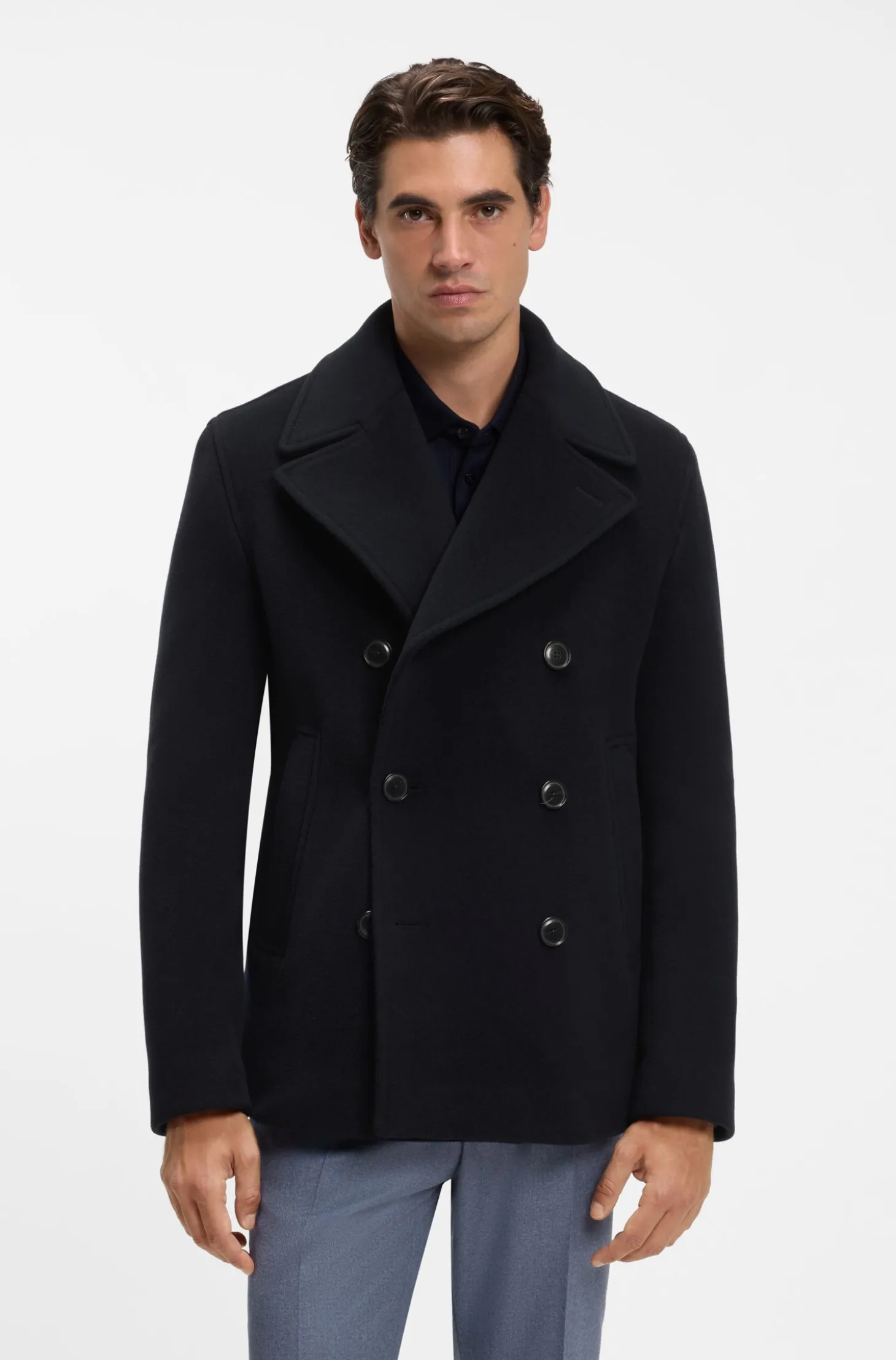 Zweireihiger Slim-Fit Mantel aus Woll-Mix