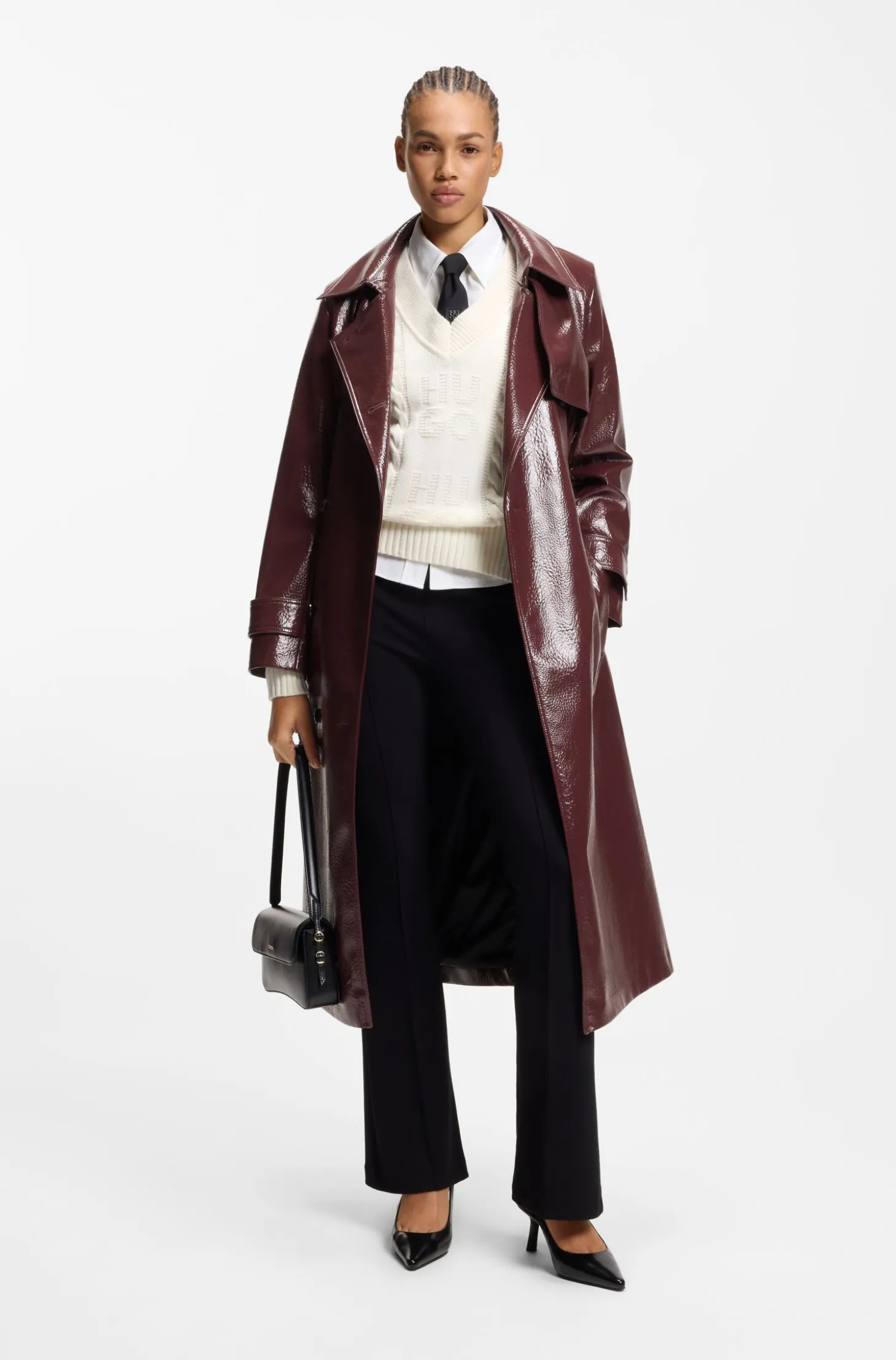 Zweireihiger Trenchcoat aus Kunstleder