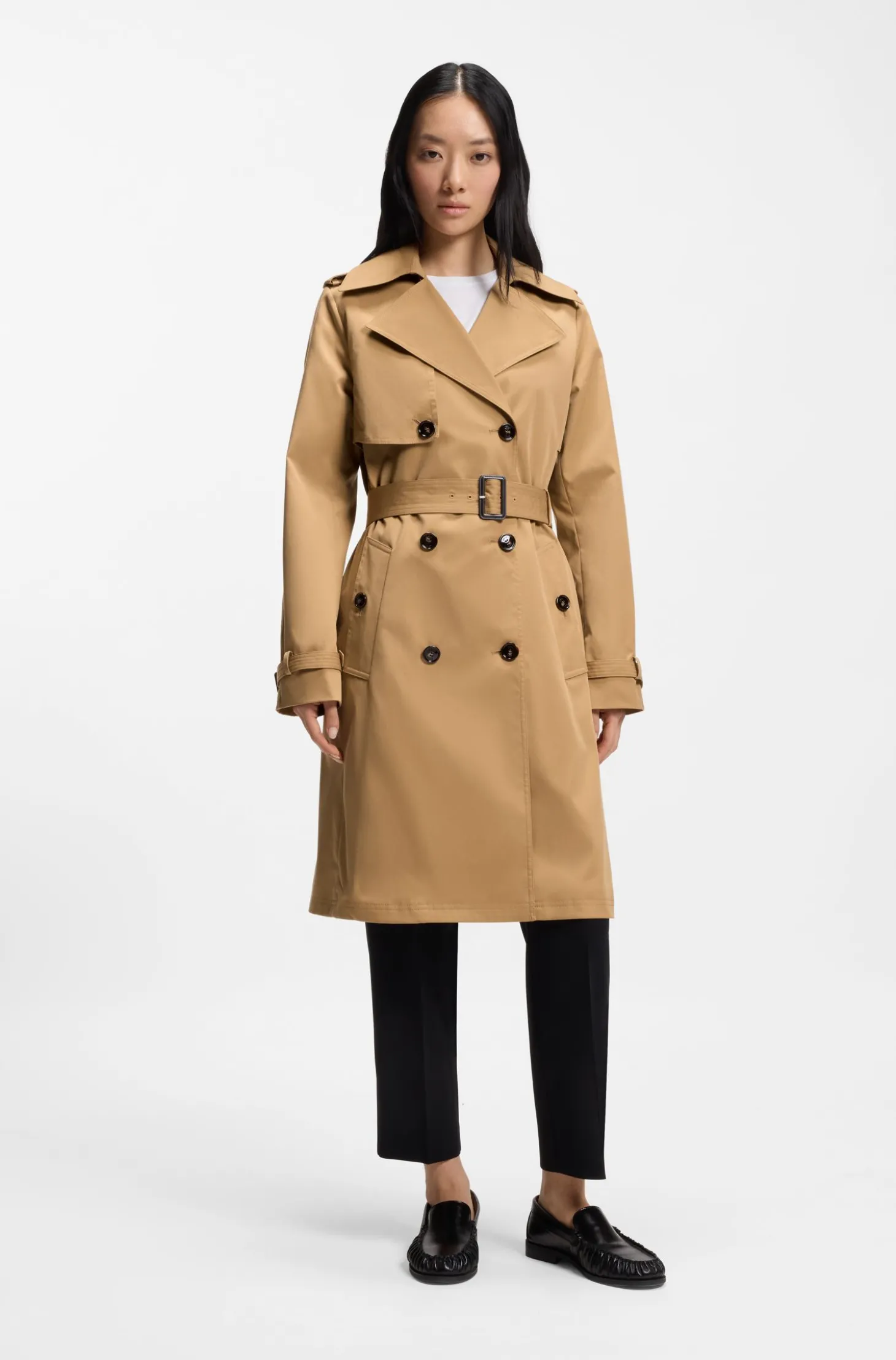 Zweireihiger Trenchcoat mit Gürtel mit Schließe