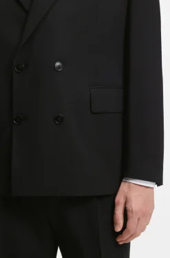 Zweireihiges Sakko aus Woll-Mix mit Twill-Struktur