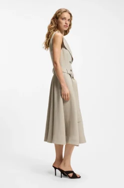 Zweireihiges Wickelkleid aus einem Leinen-Fischgrät-Mix