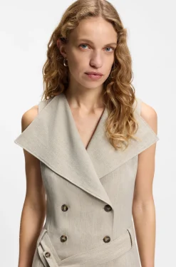 Zweireihiges Wickelkleid aus einem Leinen-Fischgrät-Mix