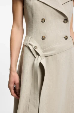 Zweireihiges Wickelkleid aus einem Leinen-Fischgrät-Mix