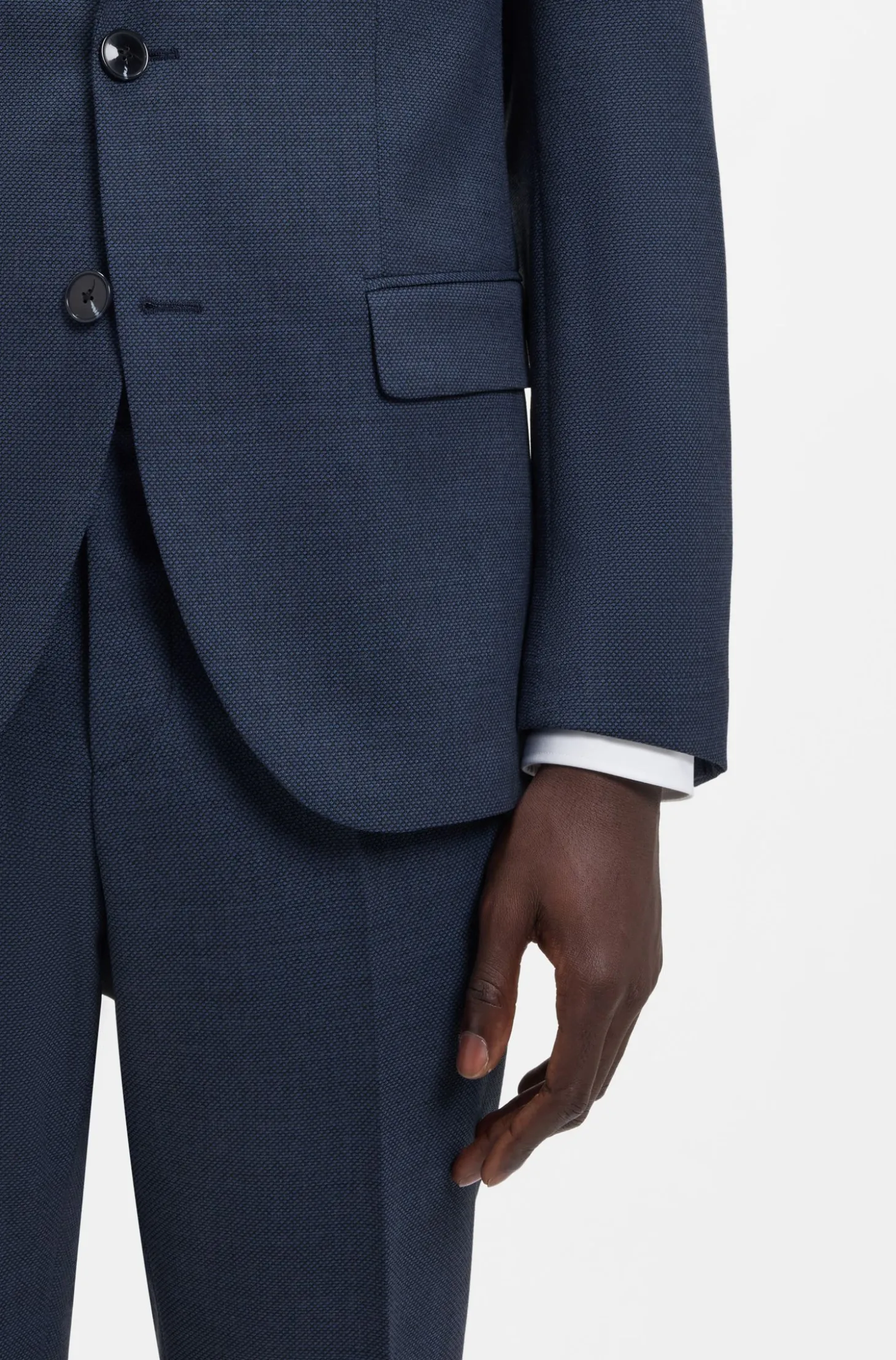 Zweiteiliger Slim-Fit Anzug aus elastischem Birdseye-Gewebe