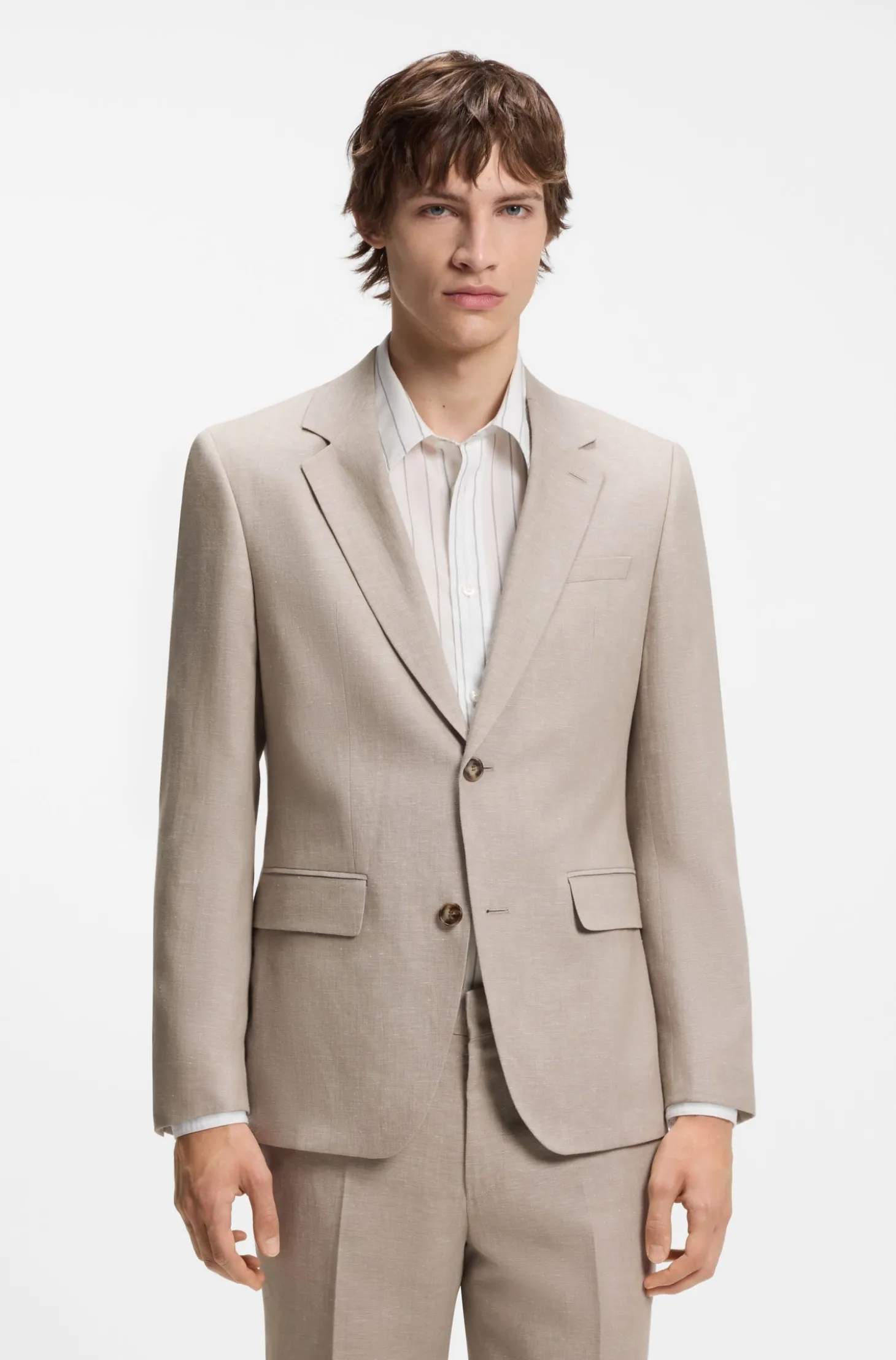 Zweiteiliger Slim-Fit Anzug aus Baumwolle und Leinen