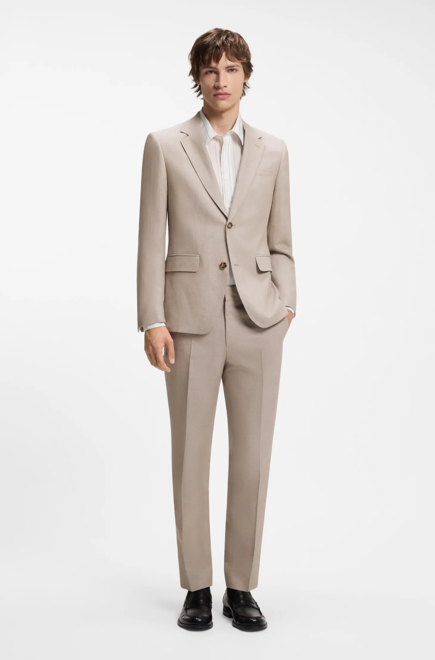 Zweiteiliger Slim-Fit Anzug aus Baumwolle und Leinen